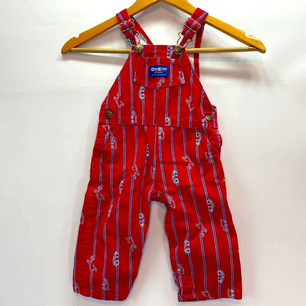 VTG Oshkosh B’Gosh Red White Blue Cars Boys Overalls 24M Made‎ in USA Vestbak